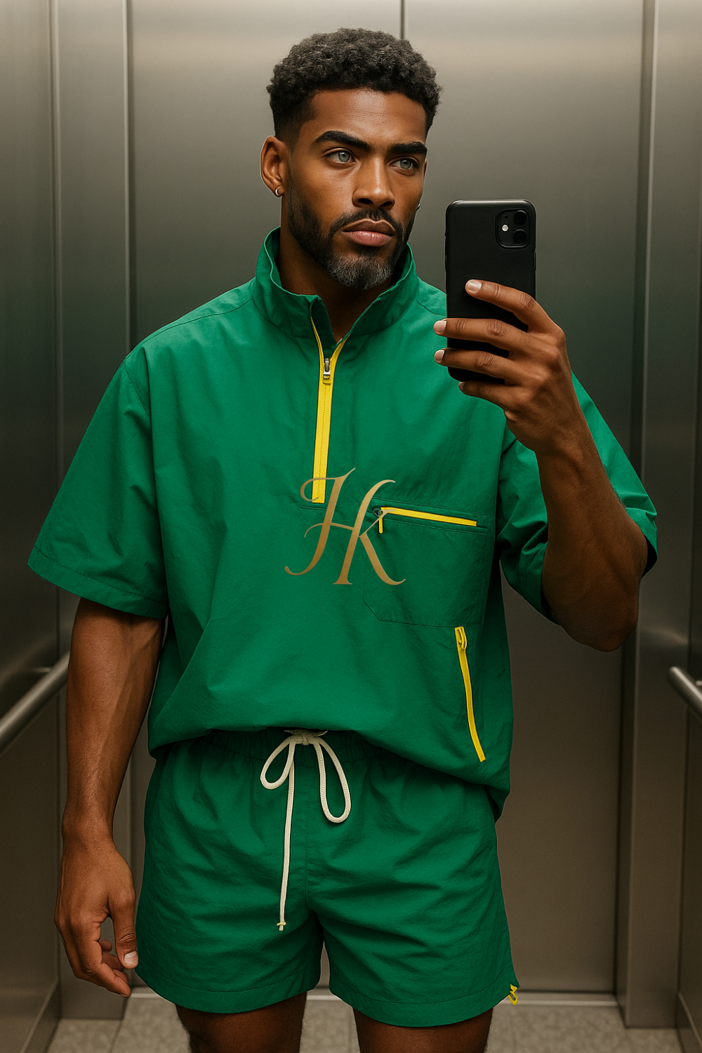 Men’s Casual Summer Tracksuit – 2PCS Short Sleeve Top & Shorts Set Green