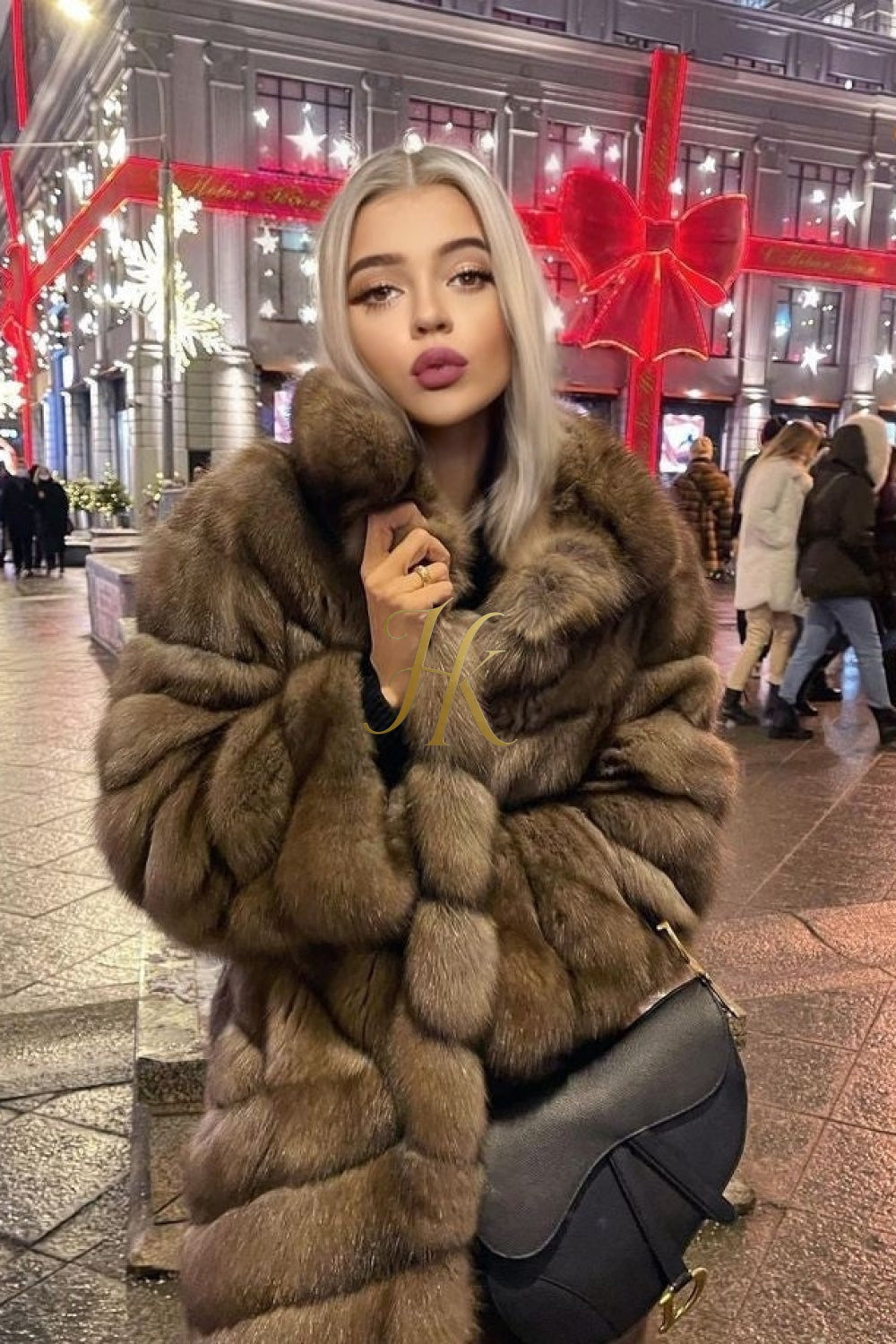 Luxury Tiger-Striped Raccoon Fur Short Coat - Stay Stylish and Warm with Oversized Sleeves - kayibstrore