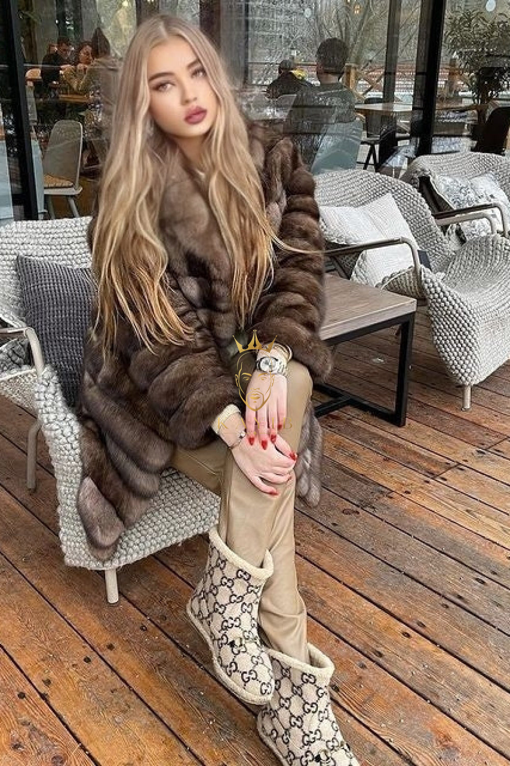 Winter coat- Luxury Tiger-Striped Raccoon Fur Short Coat - Stay Stylish and Warm with Oversized Sleeves - kayibstrore