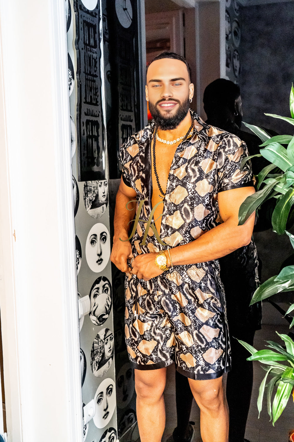 Luxury snake Silk Shirt Set - Festival Outfit, Handmade Men's Fashion - kayibstrore