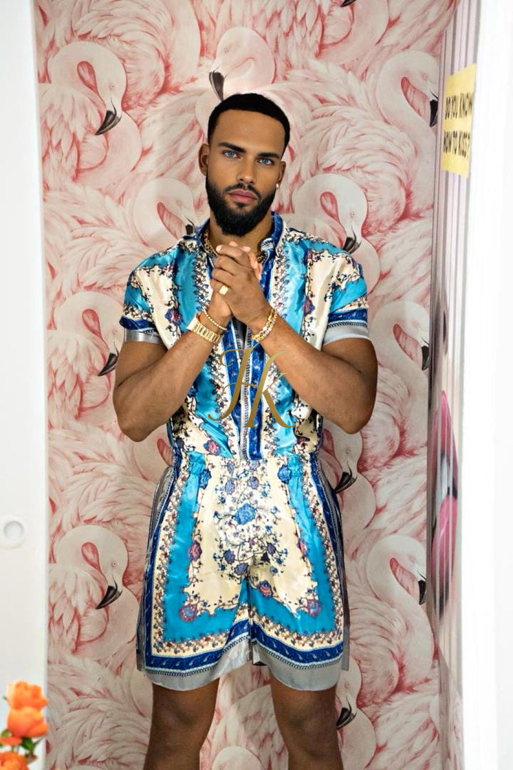 Luxury Boho Silk Shirt Set - Festival Outfit, Handmade Men's Fashion style for summer - kayibstrore