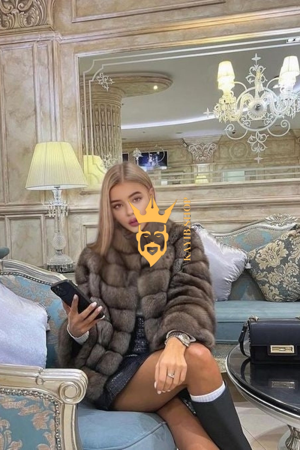 Winter coat- Luxury Tiger-Striped Raccoon Fur Short Coat - Stay Stylish and Warm with Oversized Sleeves - kayibstrore