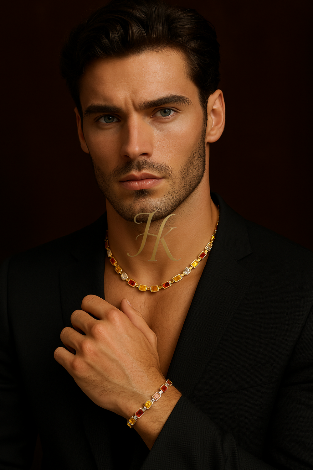 2PCS Iced Out Necklace & Bracelet Set - 10MM Colorful Zirconia Chain with Real Gold Plating Hip Hop Jewelry for Men &