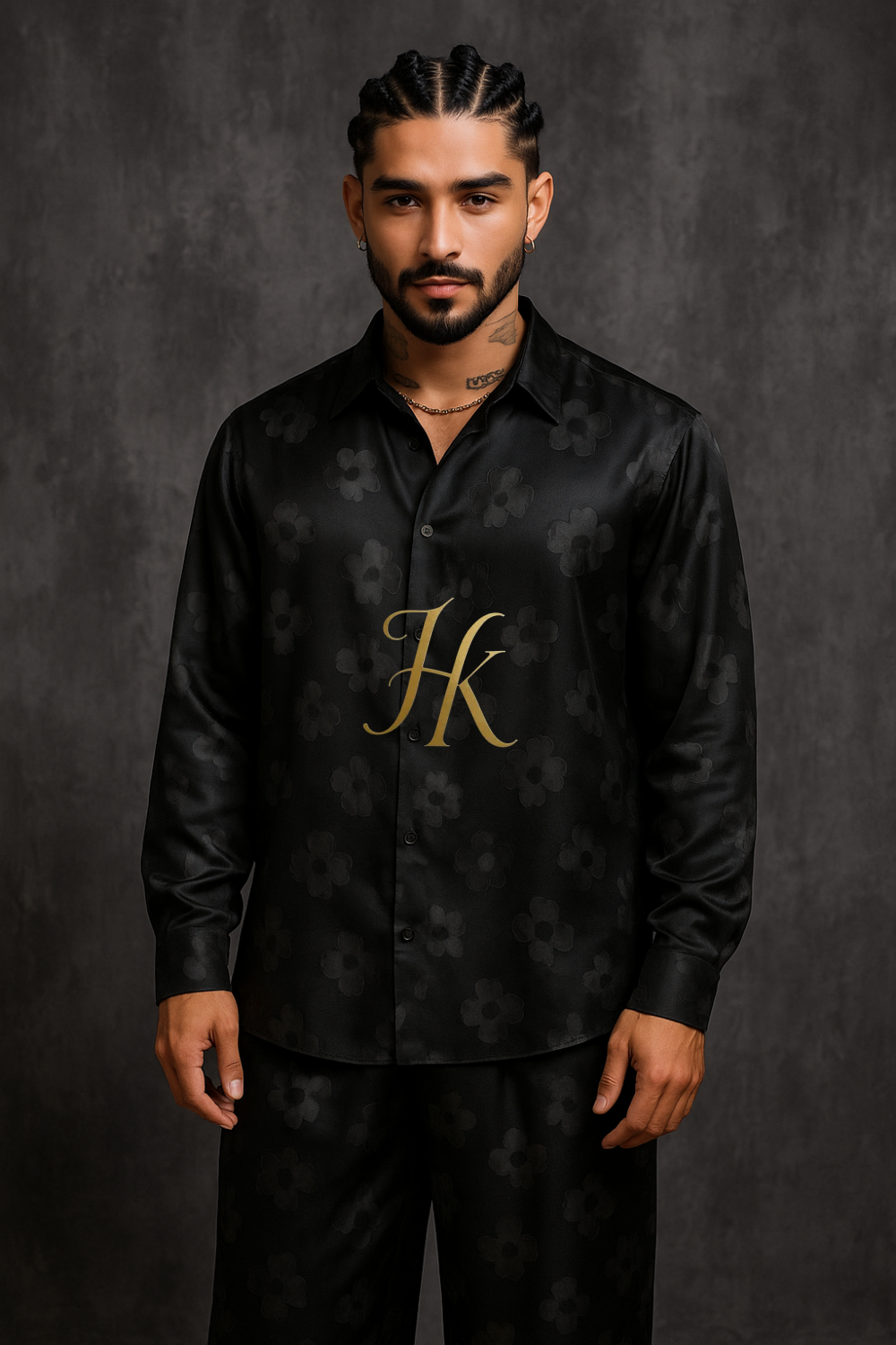 Men’s Jacquard Plaid Set – Luxury Textured Shirt & Pants Designer Outfit