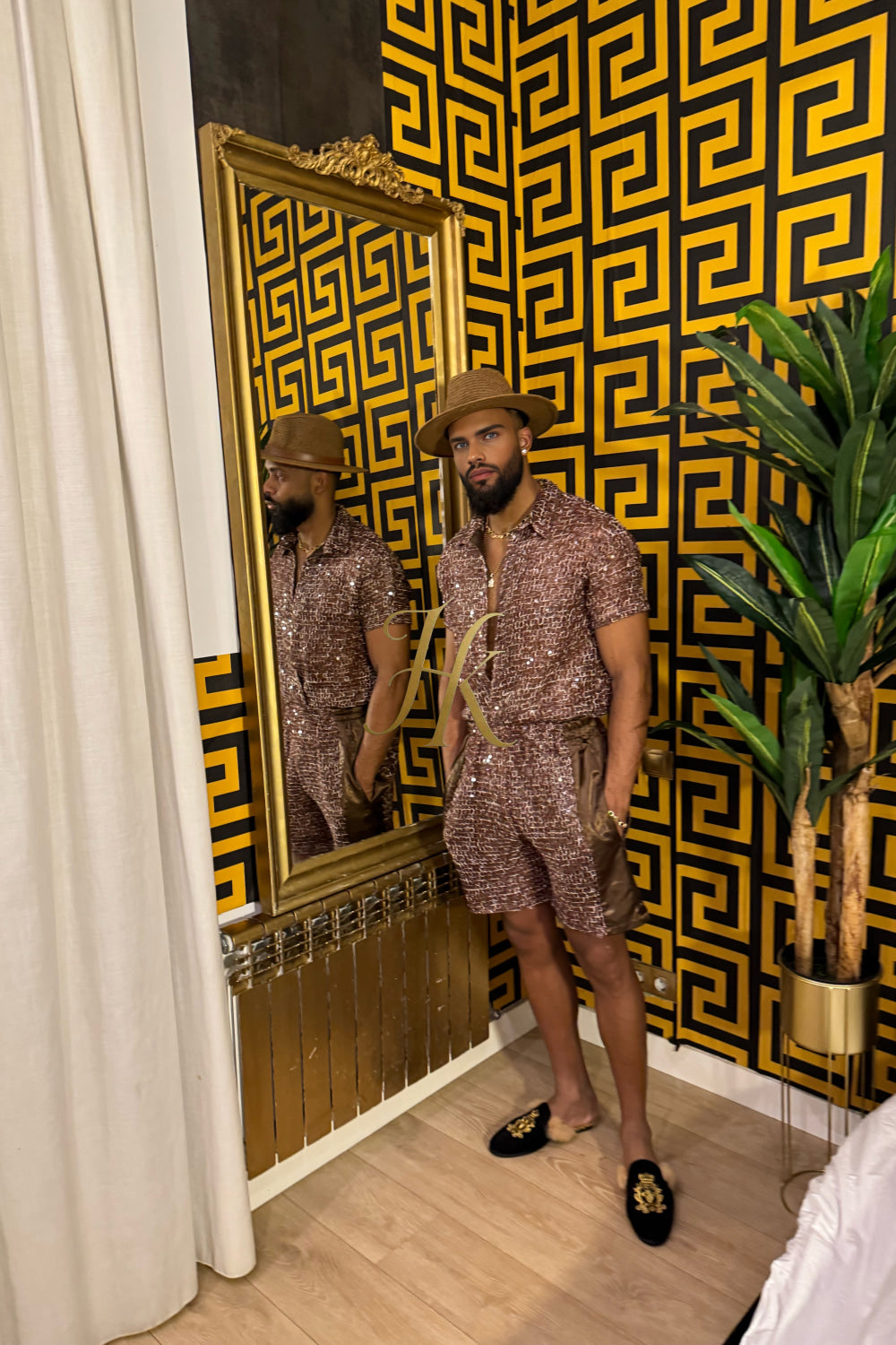 Velour Nights Mesh Shirt – Champagne Gold Elegance - kayibstrore