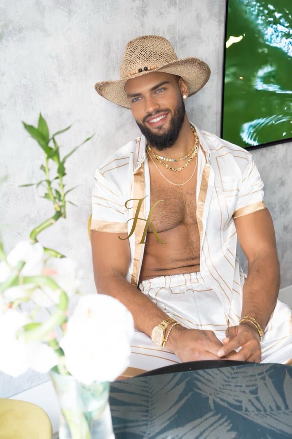 Luxury Boho Silk Shirt Set for Men - Festival Outfit, Handmade Men's Fashion - kayibstrore