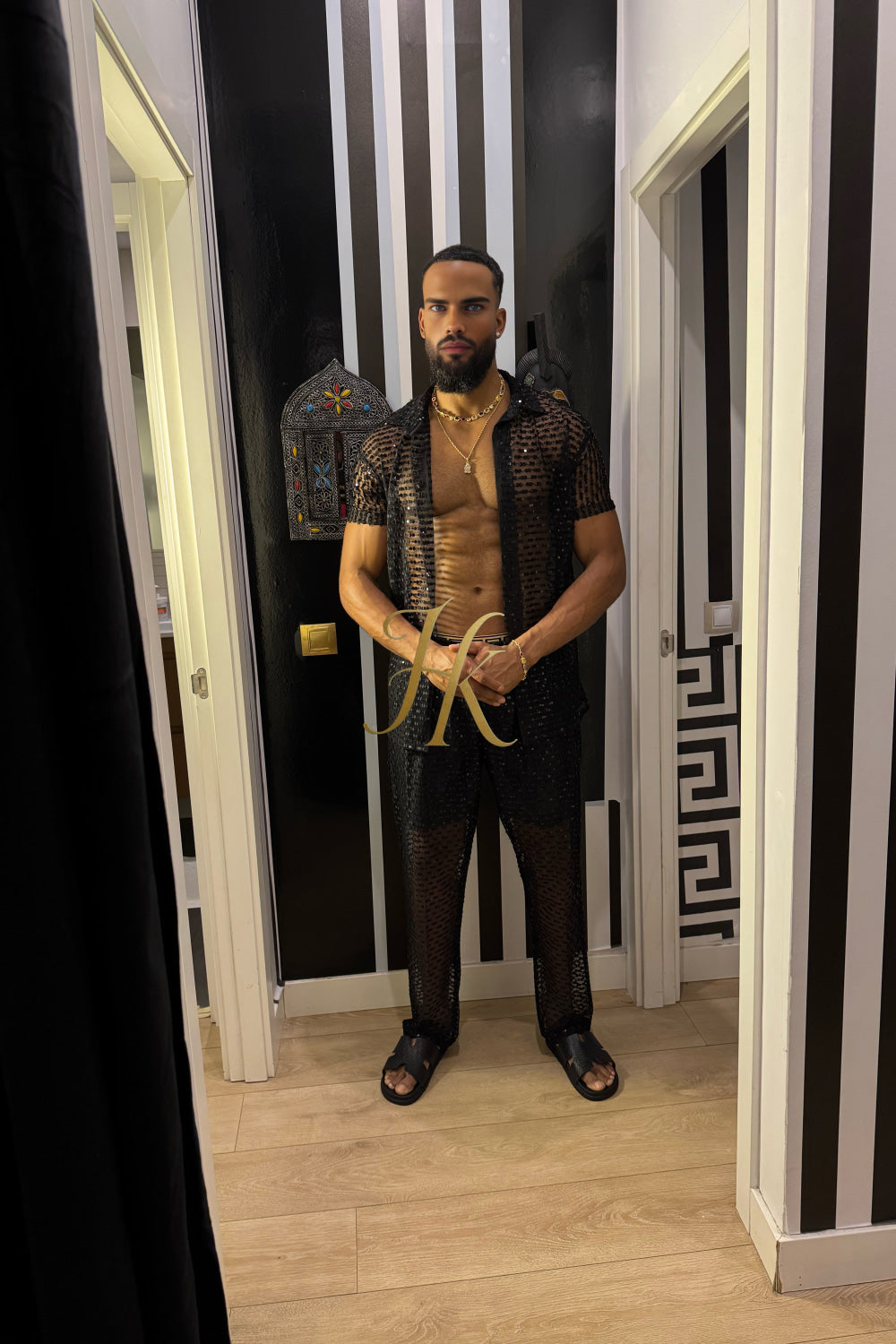 🖤 Royal Mesh Embroidered Shirt – Luxury Handcrafted Elegance - kayibstrore