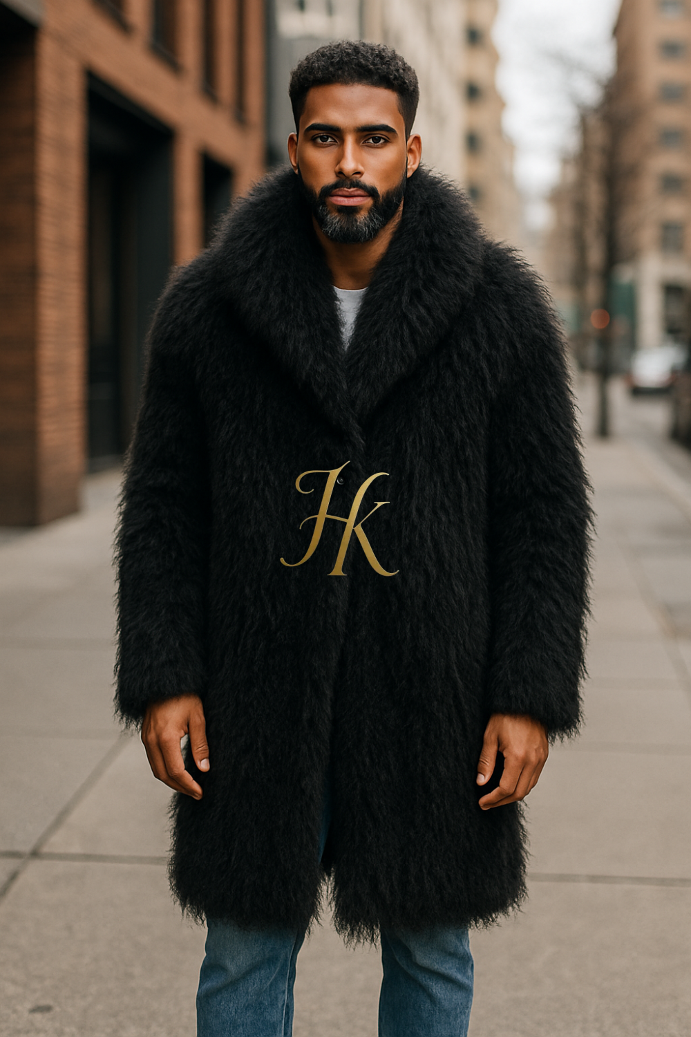 Men’s Natural Sheepskin Fur Coat – Extra Long Full-Skin Real Fur Luxury Mongolian Jacket
