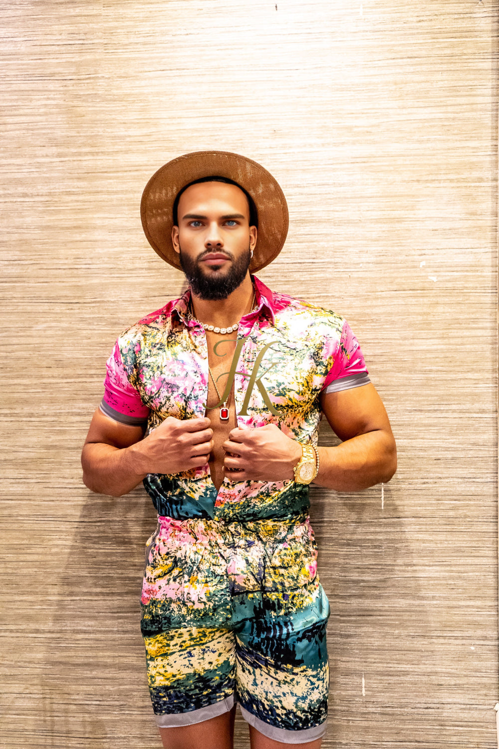 Luxury Boho Silk Shirt Set - Festival Outfit, Boho Handmade Men's Fashion - kayibstrore