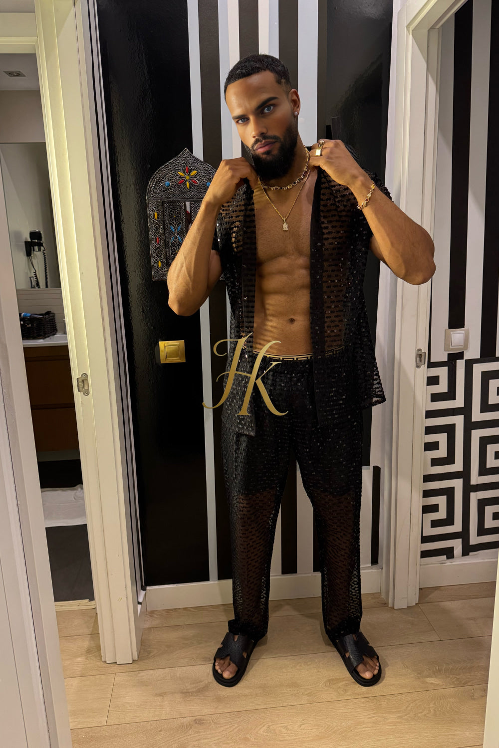 🖤 Royal Mesh Embroidered Shirt – Luxury Handcrafted Elegance - kayibstrore