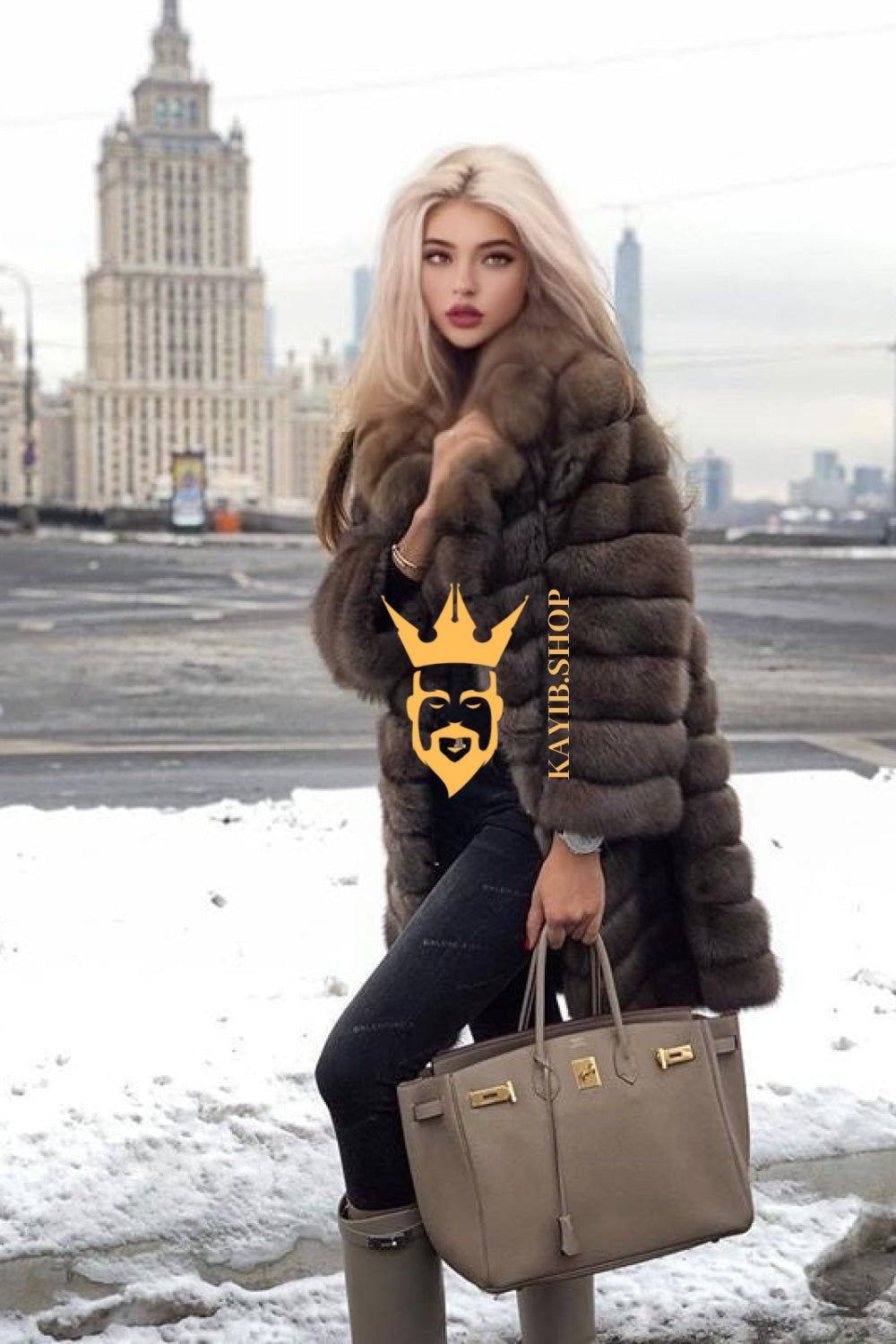 Winter coat- Luxury Tiger-Striped Raccoon Fur Short Coat - Stay Stylish and Warm with Oversized Sleeves - kayibstrore