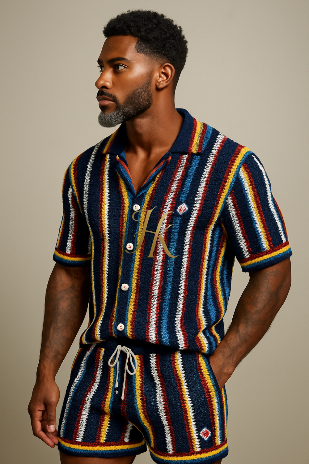 Premium Trendy Knitted Wool Shirt with Wave Pattern & Collar set 2pcs
