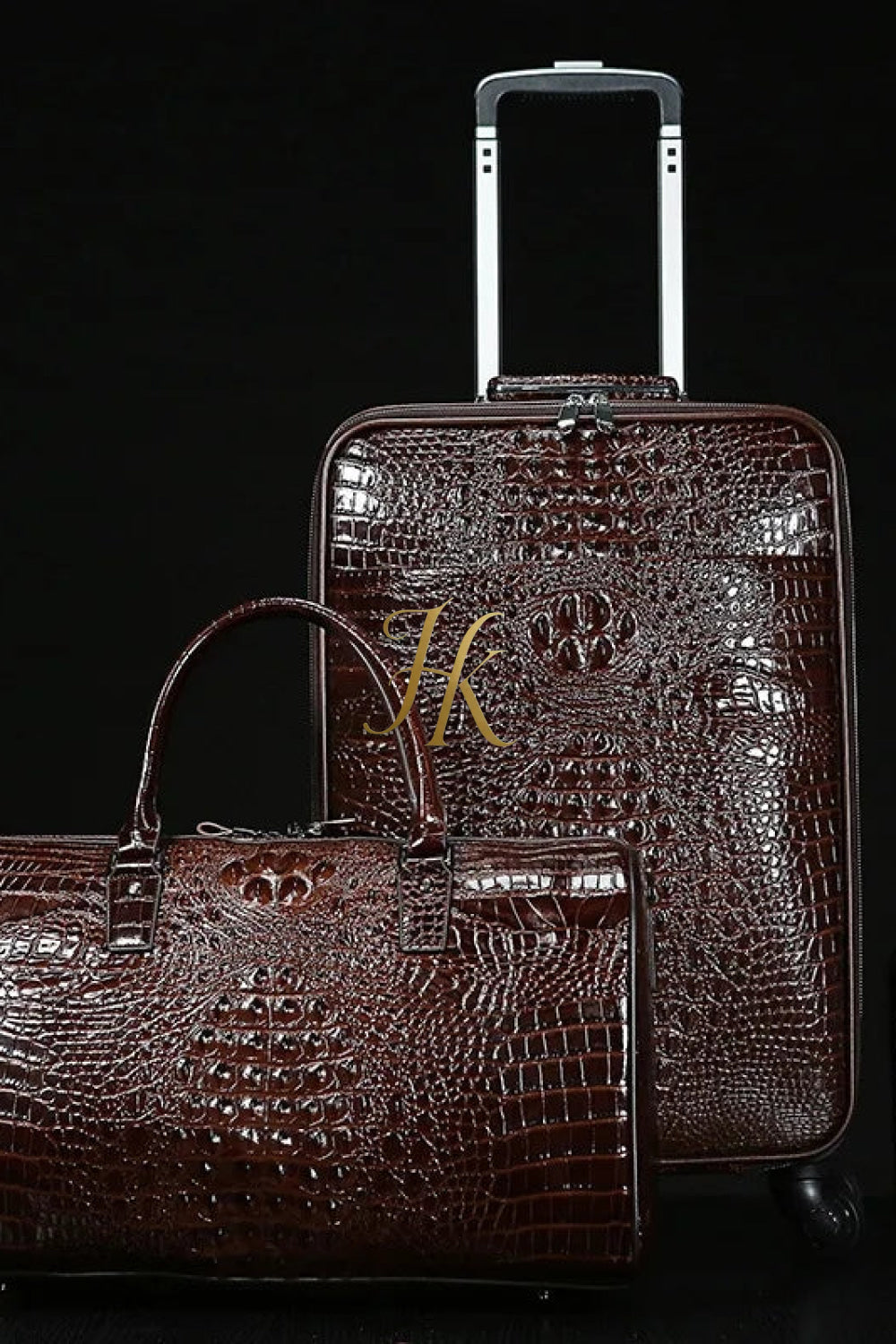 Premium Genuine Leather Crocodile Pattern Travel Luggage Set | Durable Trolley Suitcase & Handbag Backpack | Luxury First-Layer Cowhide | Spacious & Stylish - kayibstrore