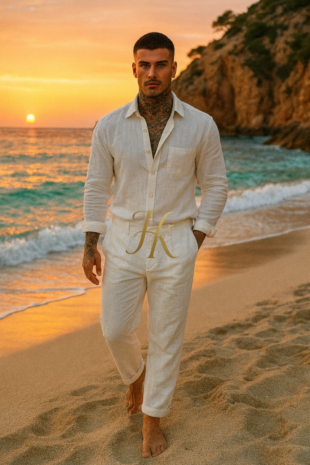 Men’s Luxury Pure Wool Outfit Set – Long Sleeve Shirt & Pants in 100% linen