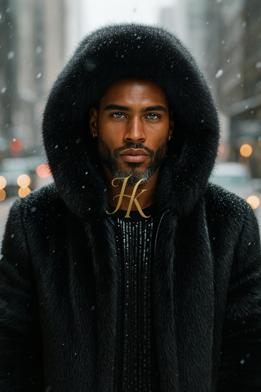 Luxury Men’s Black Fox Fur Hooded Coat – Winter Warm Jacket Outerwear