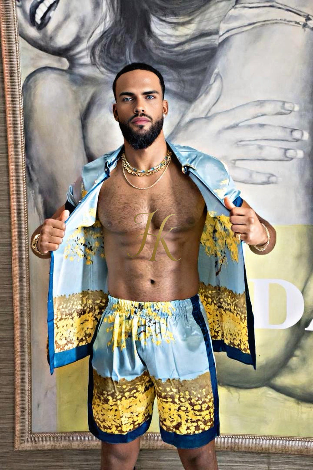Luxury Boho Silk Shirt Set - Festival Outfit, Boho Handmade Men's Fashion - kayibstrore