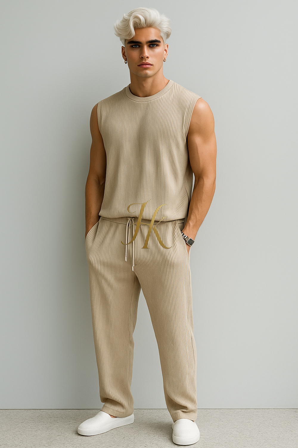 Men’s Summer Cotton Set – Tank Top & Pants Two-Piece Outfit