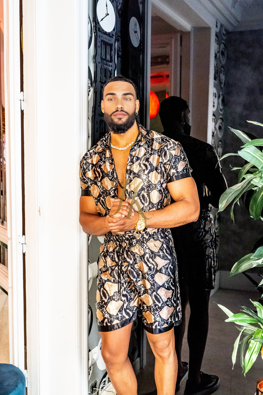 Luxury snake Silk Shirt Set - Festival Outfit, Handmade Men's Fashion - kayibstrore