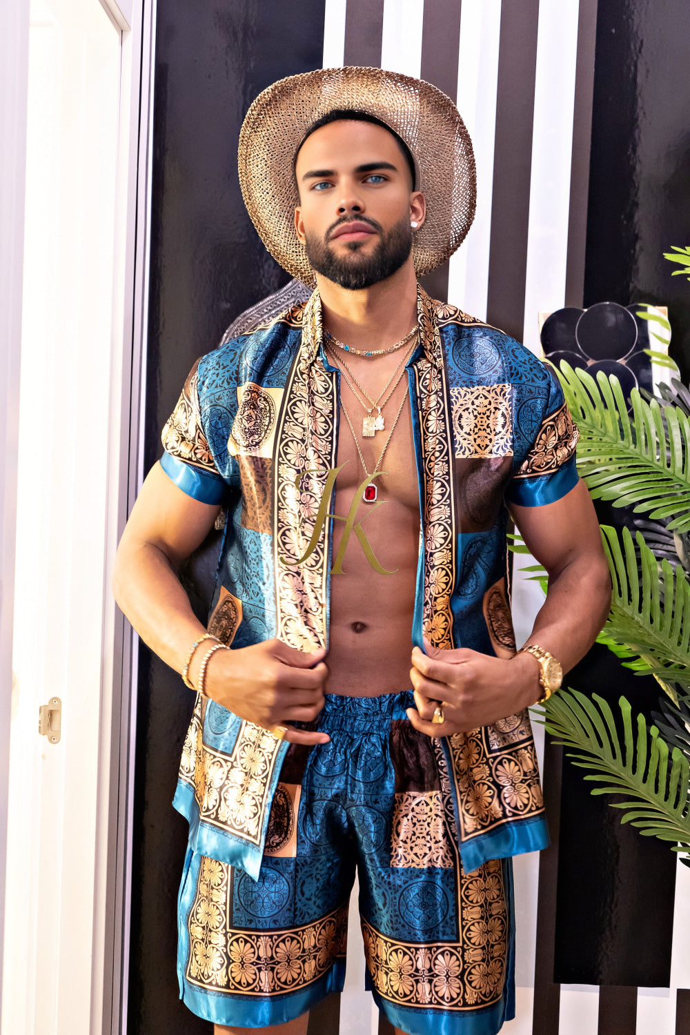 Luxury Boho Silk Shirt Set - Festival Outfit, Handmade Men's Fashion style - kayibstrore