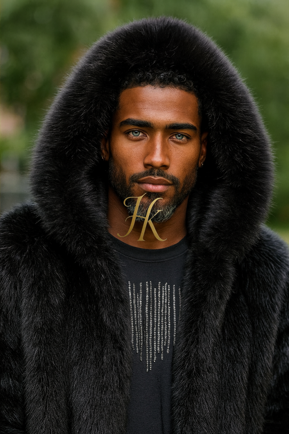 Luxury Men’s Black Fox Fur Hooded Coat – Winter Warm Jacket Outerwear