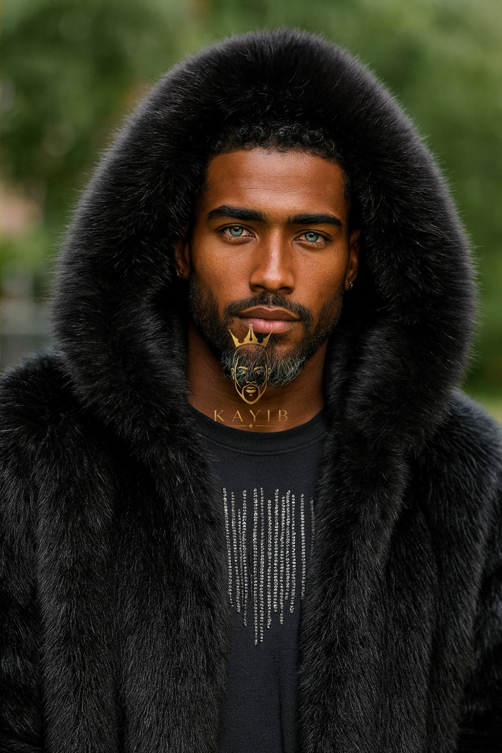 Luxury Men’s Black Fox Fur Hooded Coat – Winter Warm Jacket Outerwear