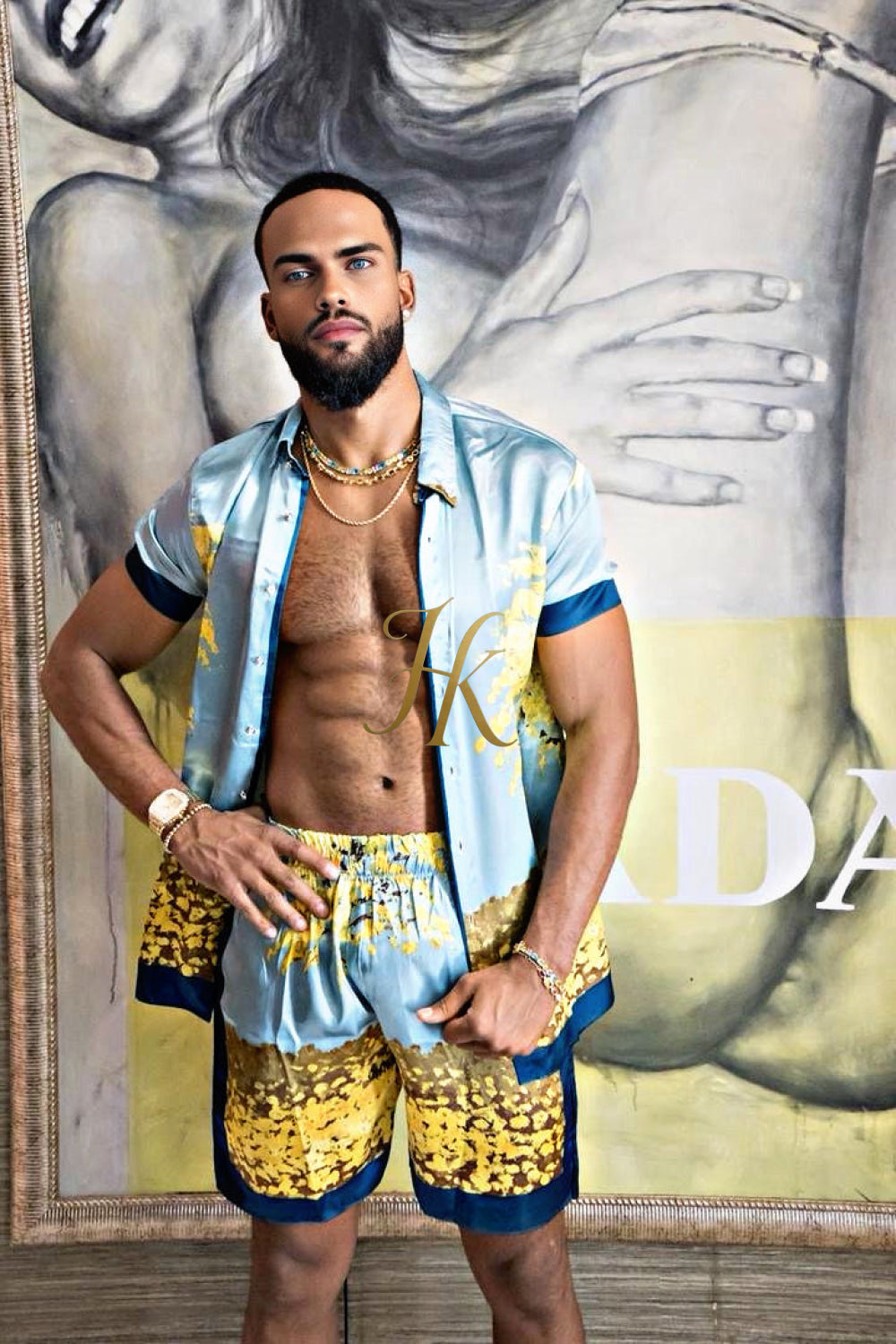 Luxury Boho Silk Shirt Set - Festival Outfit, Boho Handmade Men's Fashion - kayibstrore