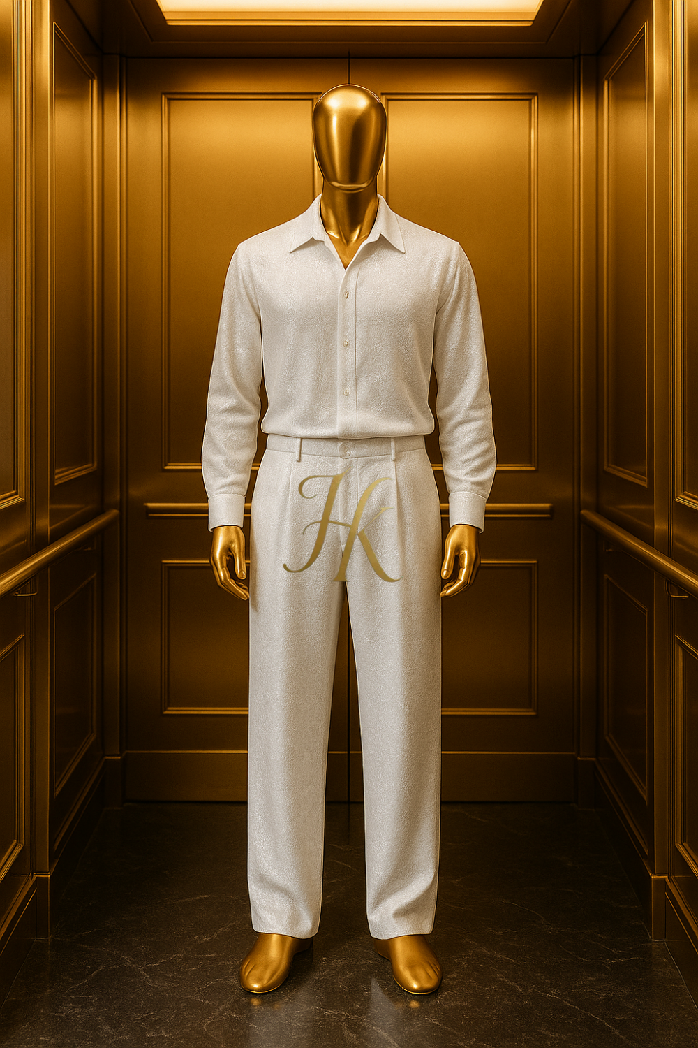 Men’s Luxury Silver Glitter Set – Hot Stamped Diamond Net Fabric Shirt & Pants