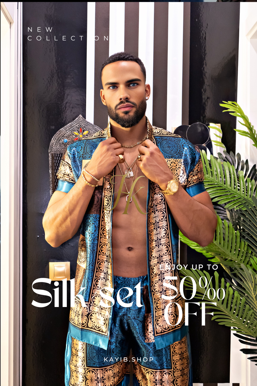 Luxury Boho Silk Shirt Set - Festival Outfit, Handmade Men's Fashion - kayibstrore