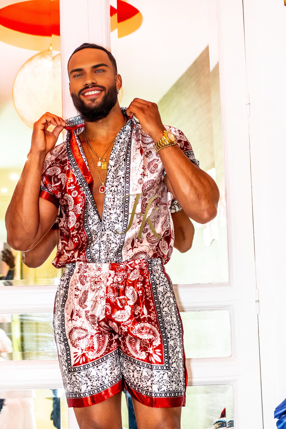 Luxury Boho Silk Shirt Set - Festival Outfit, Handmade Men's Fashion - kayibstrore