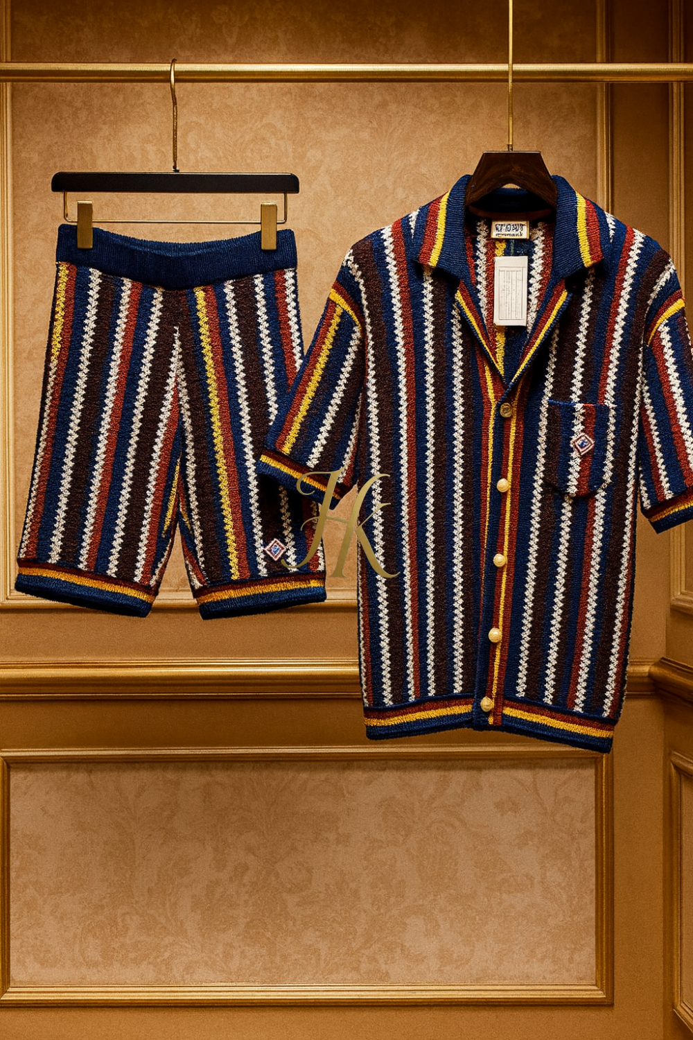 Premium Trendy Knitted Wool Shirt with Wave Pattern & Collar set 2pcs