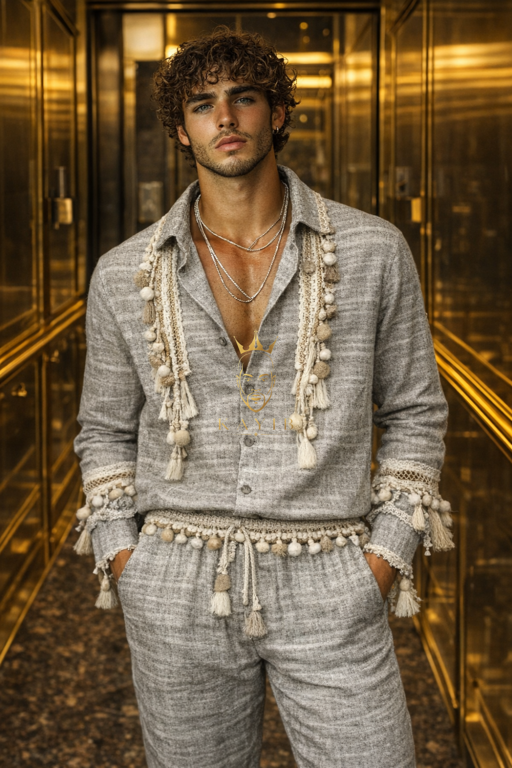 Boho handmade men’s linen outfit set