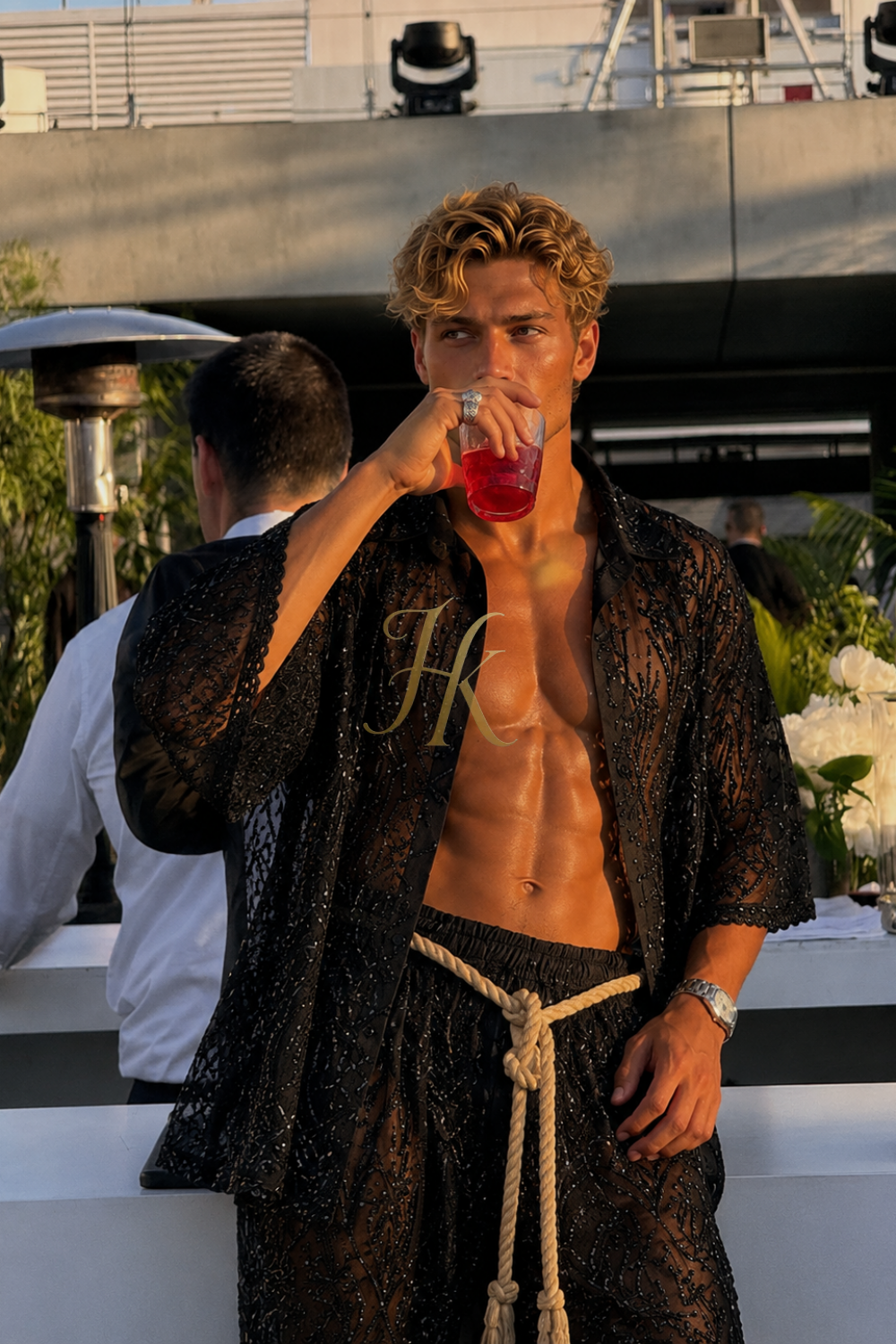 Midnight Noir Lace Set – Luxury Men’s Shirt & Pants