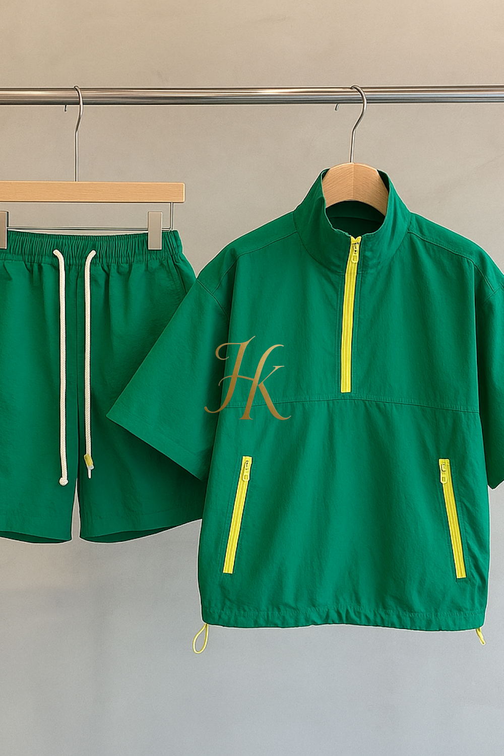 Men’s Casual Summer Tracksuit – 2PCS Short Sleeve Top & Shorts Set Green