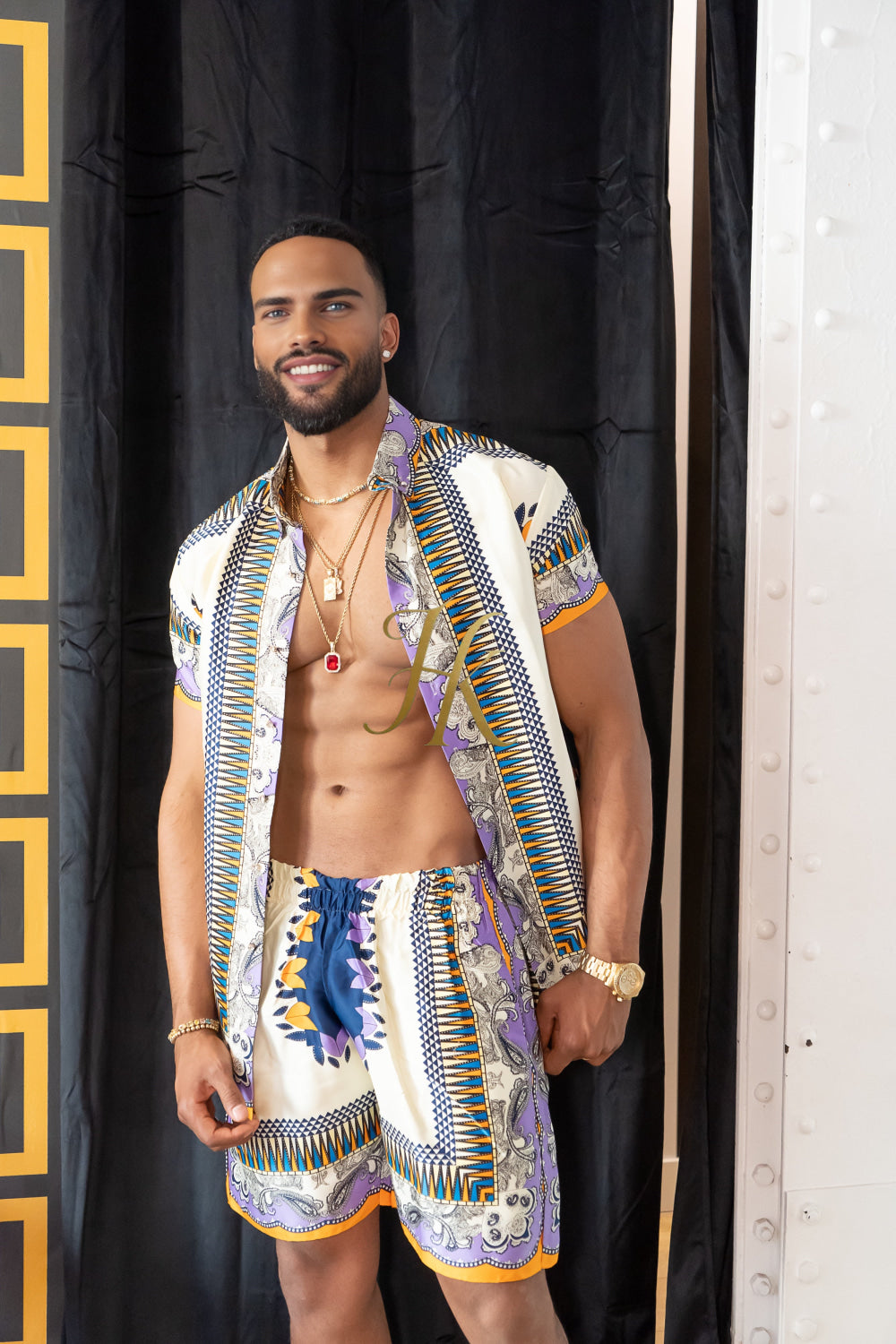 Luxury Boho Silk Shirt Set - Festival Outfit, Boho Summer Handmade Men's Fashion - kayibstrore