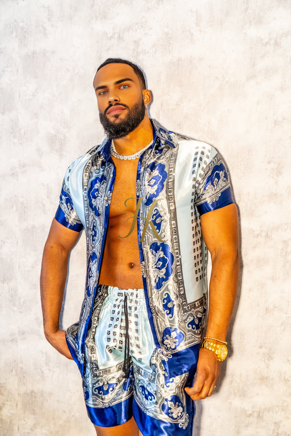 Luxury Boho Silk Shirt Set - Festival Outfit, Handmade Men's Fashion style for summer - kayibstrore