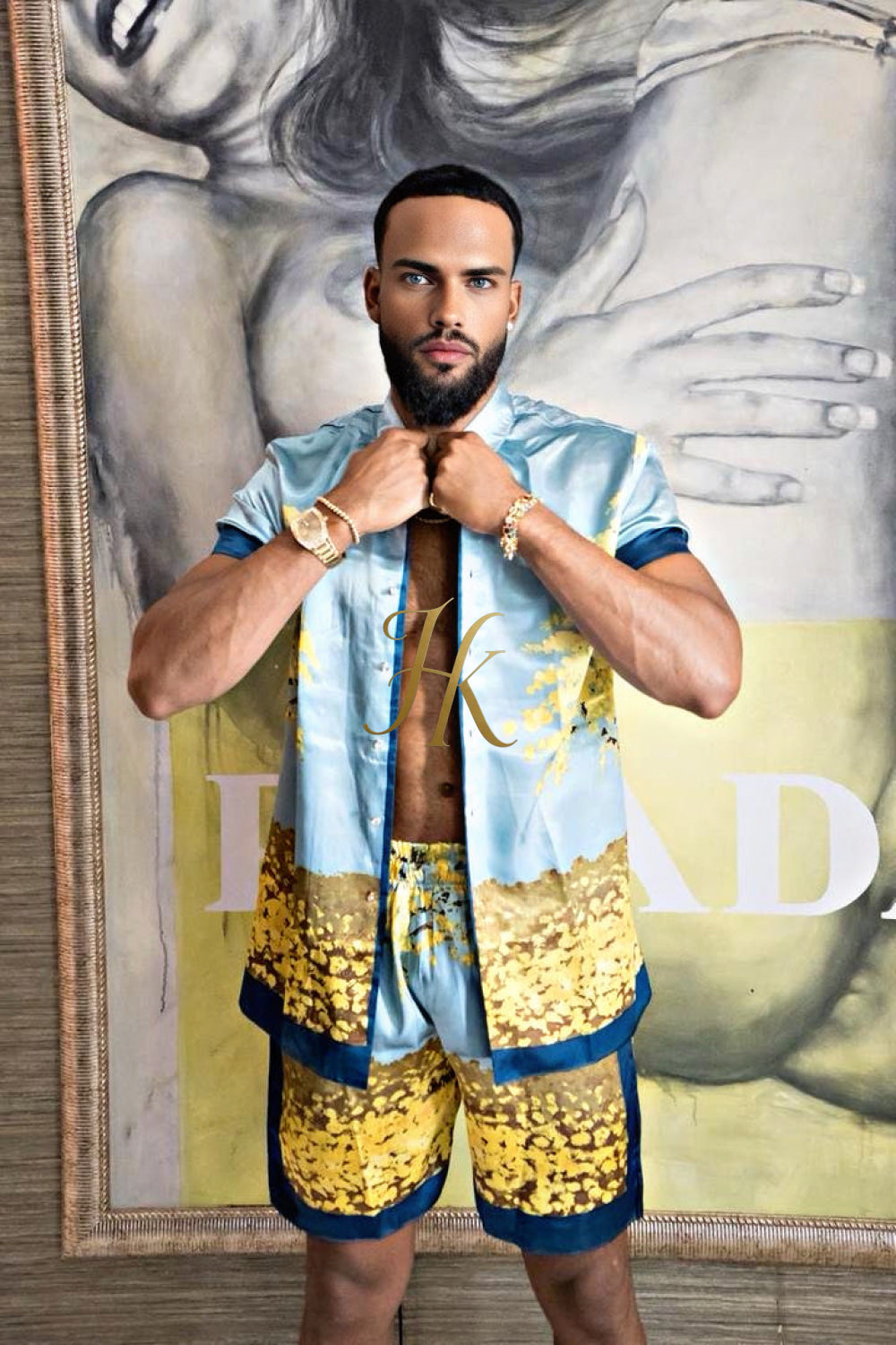 Luxury Boho Silk Shirt Set - Festival Outfit, Boho Handmade Men's Fashion - kayibstrore