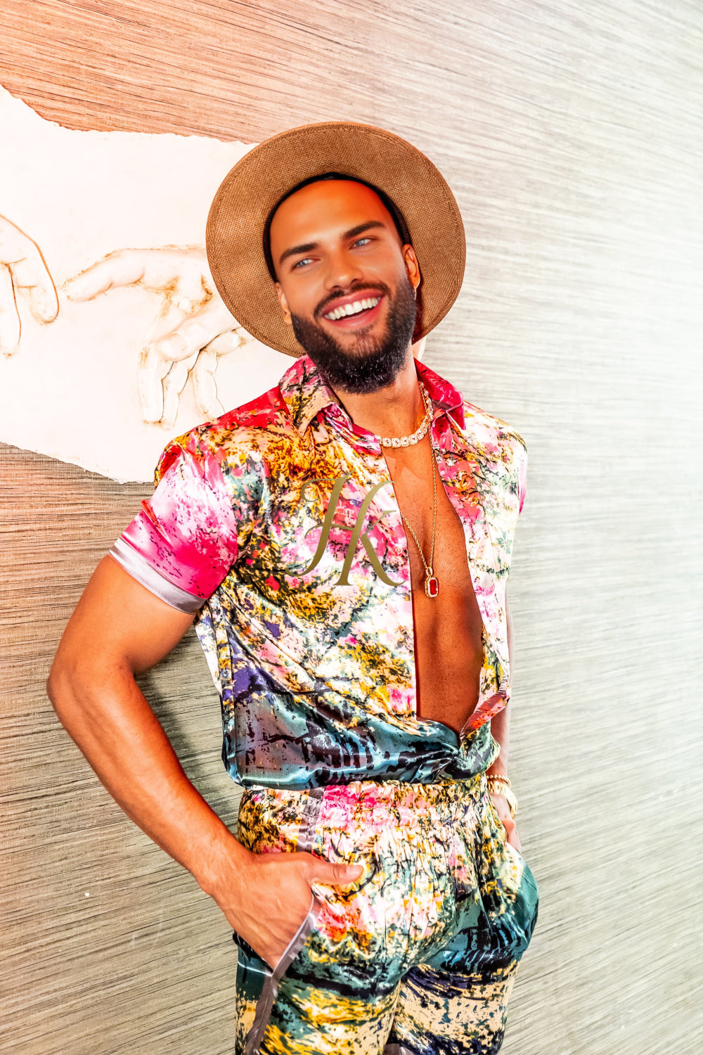 Luxury Boho Silk Shirt Set - Festival Outfit, Boho Handmade Men's Fashion - kayibstrore