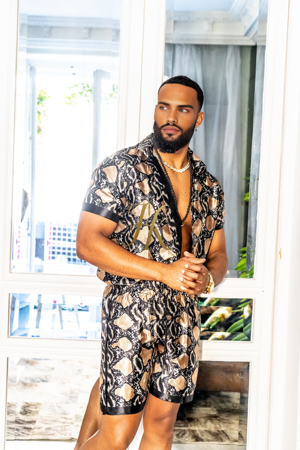 Luxury snake Silk Shirt Set - Festival Outfit, Handmade Men's Fashion - kayibstrore