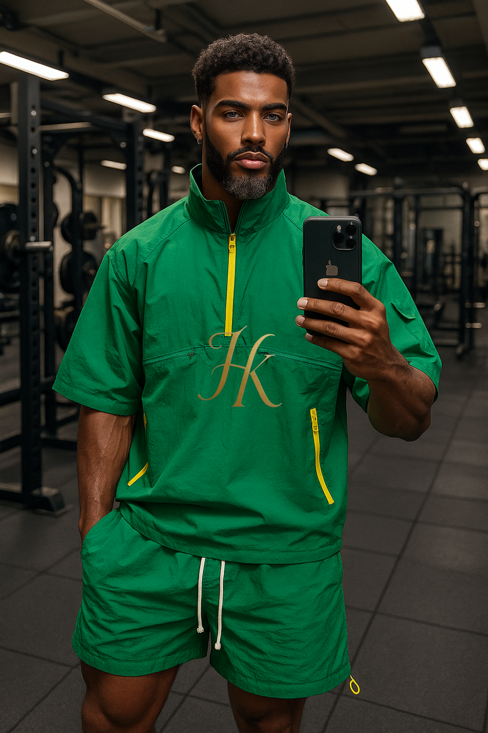 Men’s Casual Summer Tracksuit – 2PCS Short Sleeve Top & Shorts Set Green