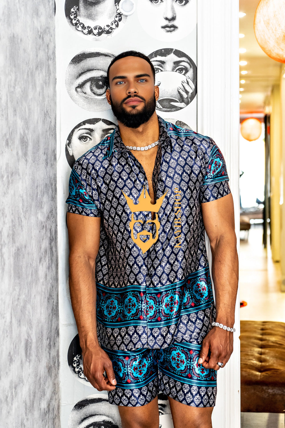 Luxury Boho Silk Shirt Set - Festival Outfit, Boho Handmade Men's Fashion - kayibstrore