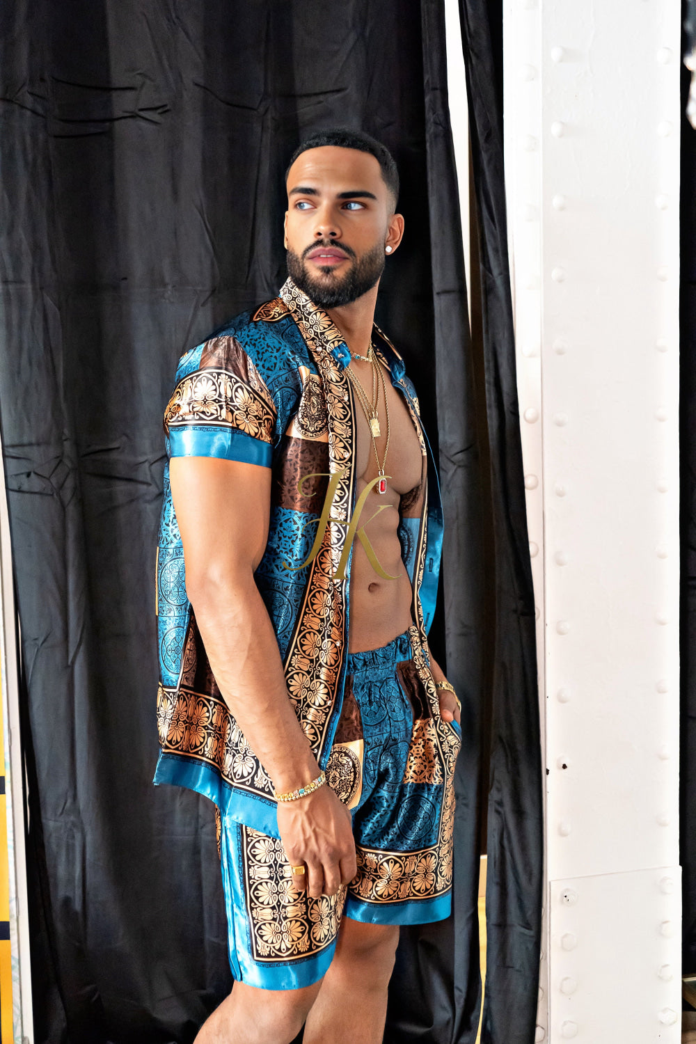 Luxury Boho Silk Shirt Set - Festival Outfit, Handmade Men's Fashion style - kayibstrore
