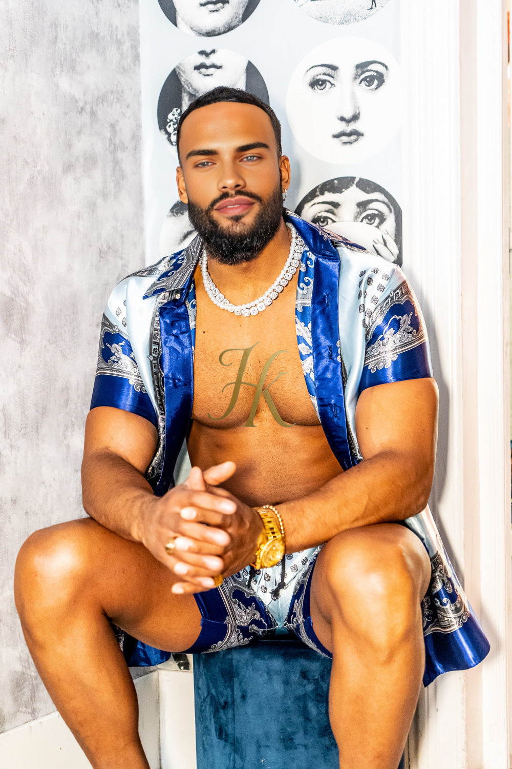 Luxury Boho Silk Shirt Set - Festival Outfit, Handmade Men's Fashion style for summer - kayibstrore