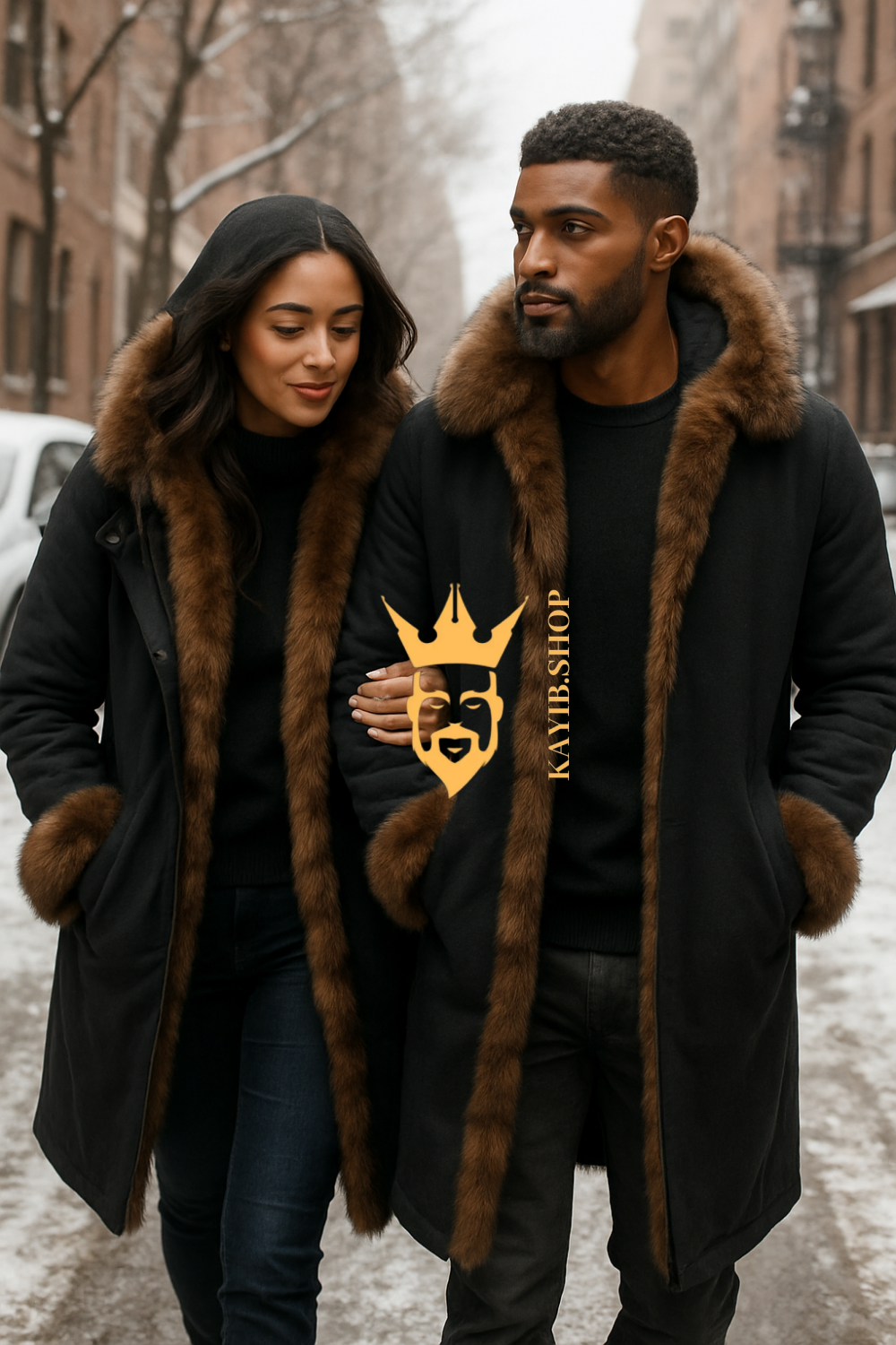 Couple’s Parka with Genuine Fox Fur – Luxury Style for Two
