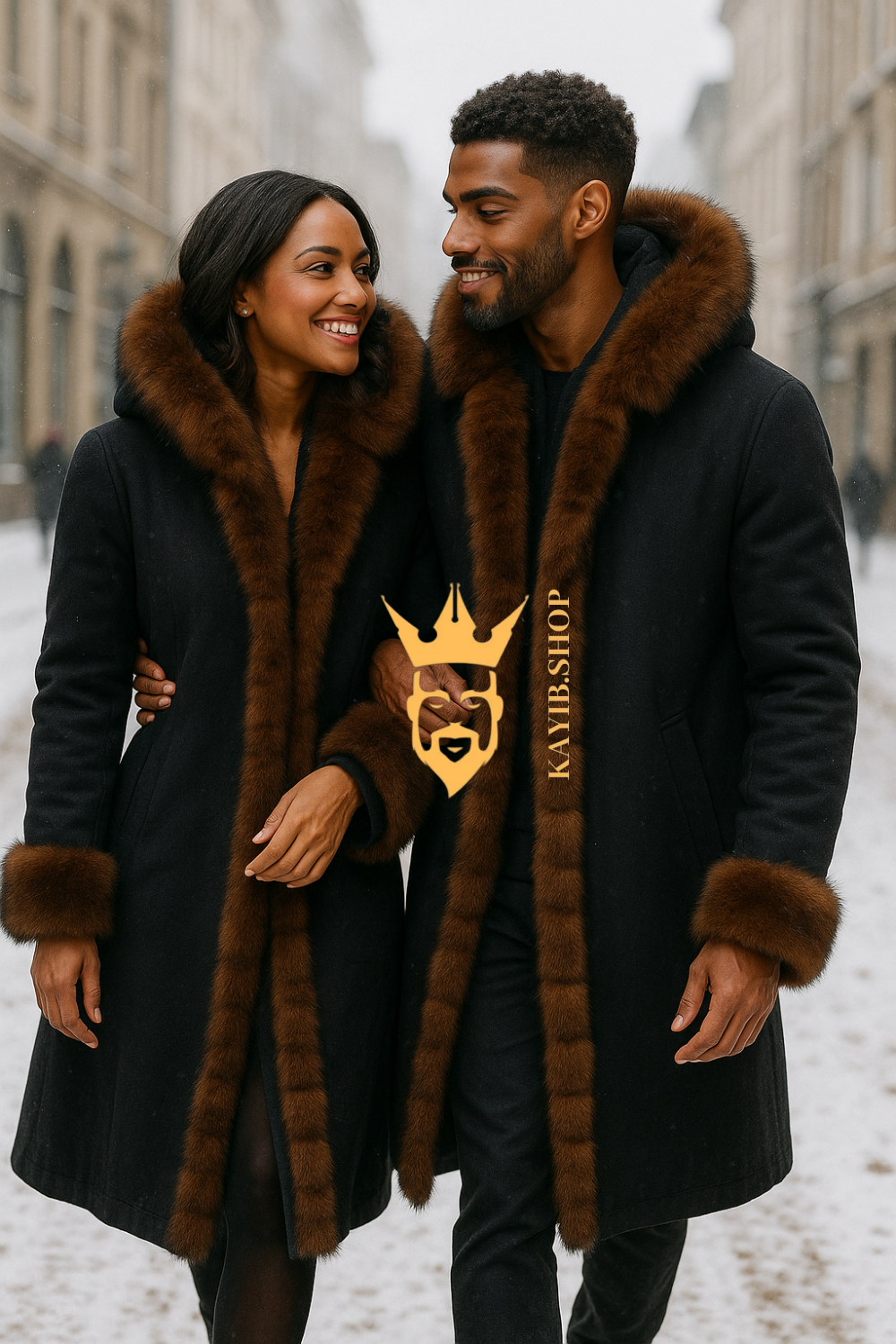 Couple’s Parka with Genuine Fox Fur – Luxury Style for Two