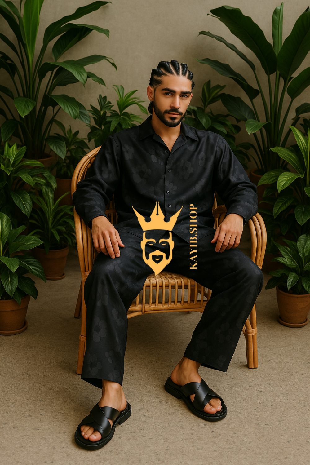 Men’s Jacquard Plaid Set – Luxury Textured Shirt & Pants Designer Outfit