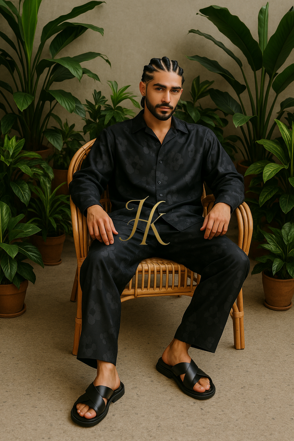 Men’s Jacquard Plaid Set – Luxury Textured Shirt & Pants Designer Outfit