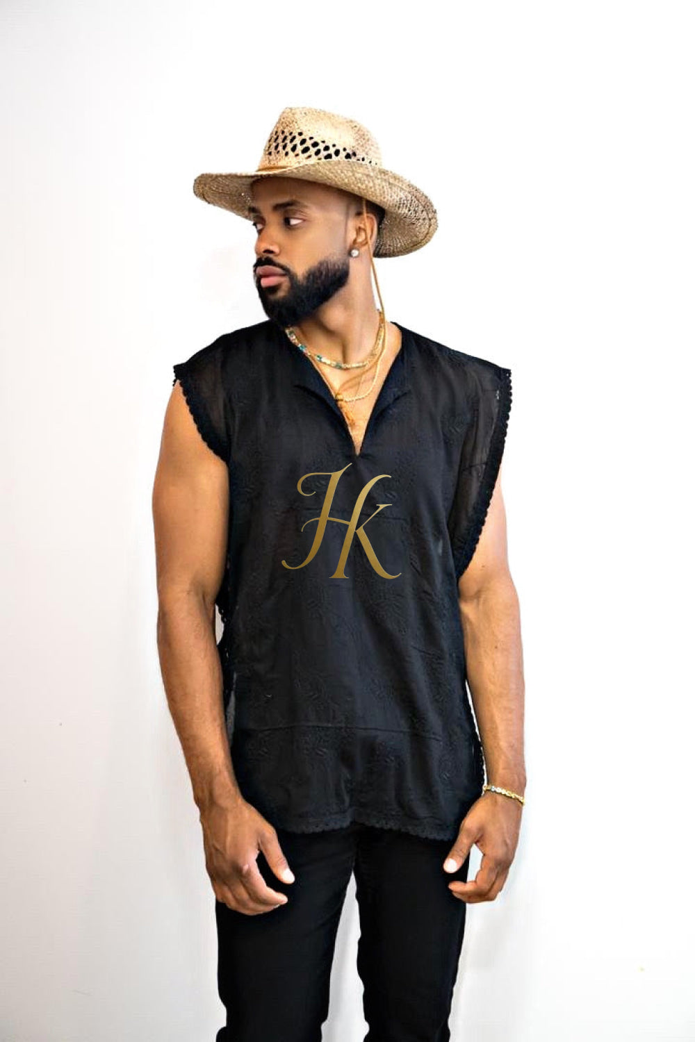 Handmade men's sleeveless tank top, Earthy Top Shirt, Tribal Jungle Natural Savage Neck Festival Rave hippie top Nomadic Primiti - kayibstrore