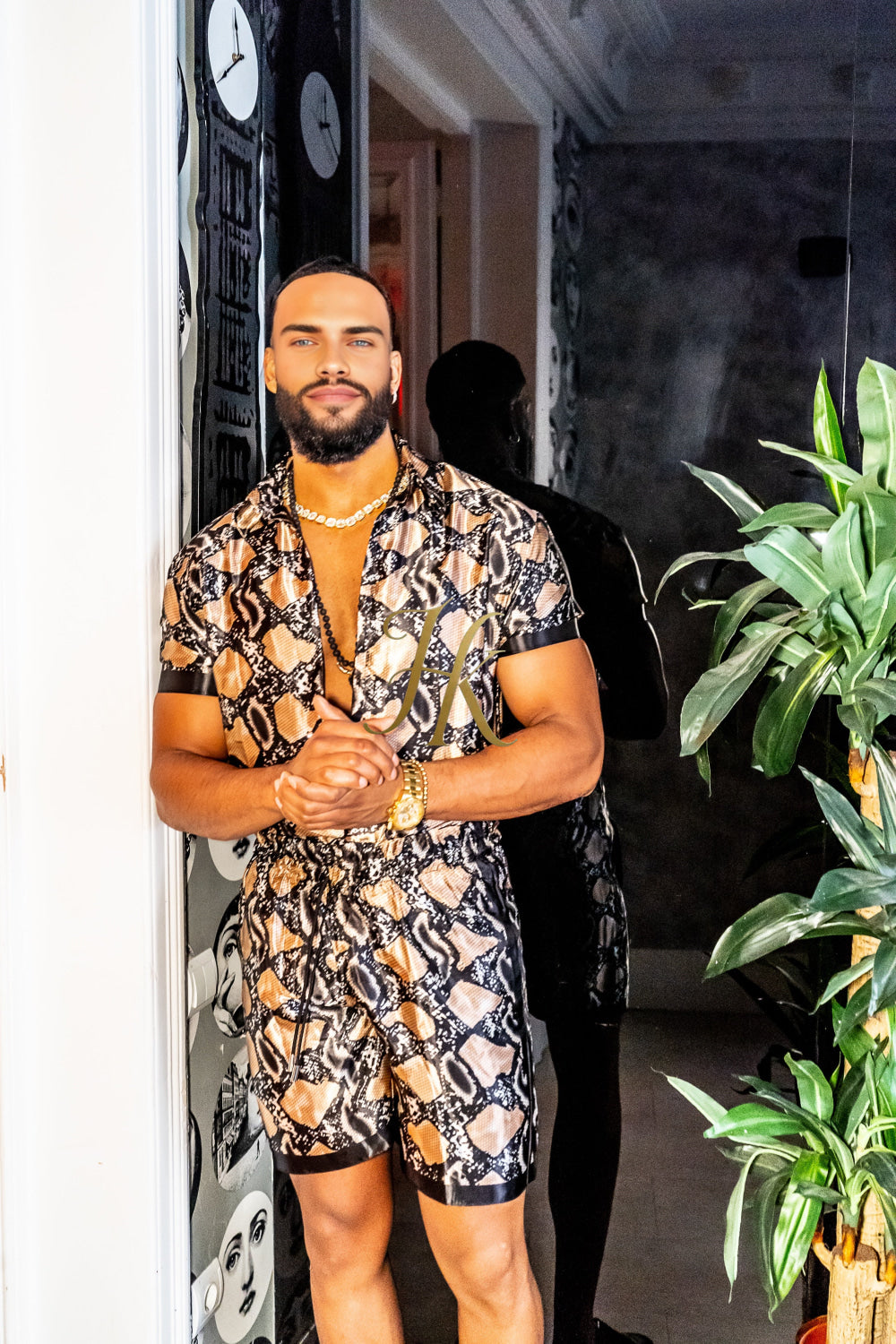 Luxury snake Silk Shirt Set - Festival Outfit, Handmade Men's Fashion - kayibstrore