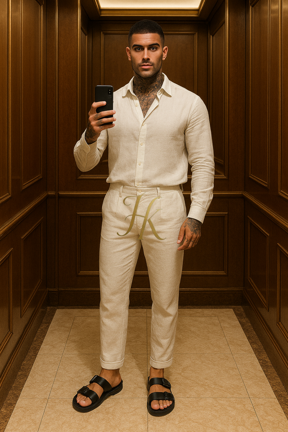 Men’s Luxury Pure Wool Outfit Set – Long Sleeve Shirt & Pants in 100% linen