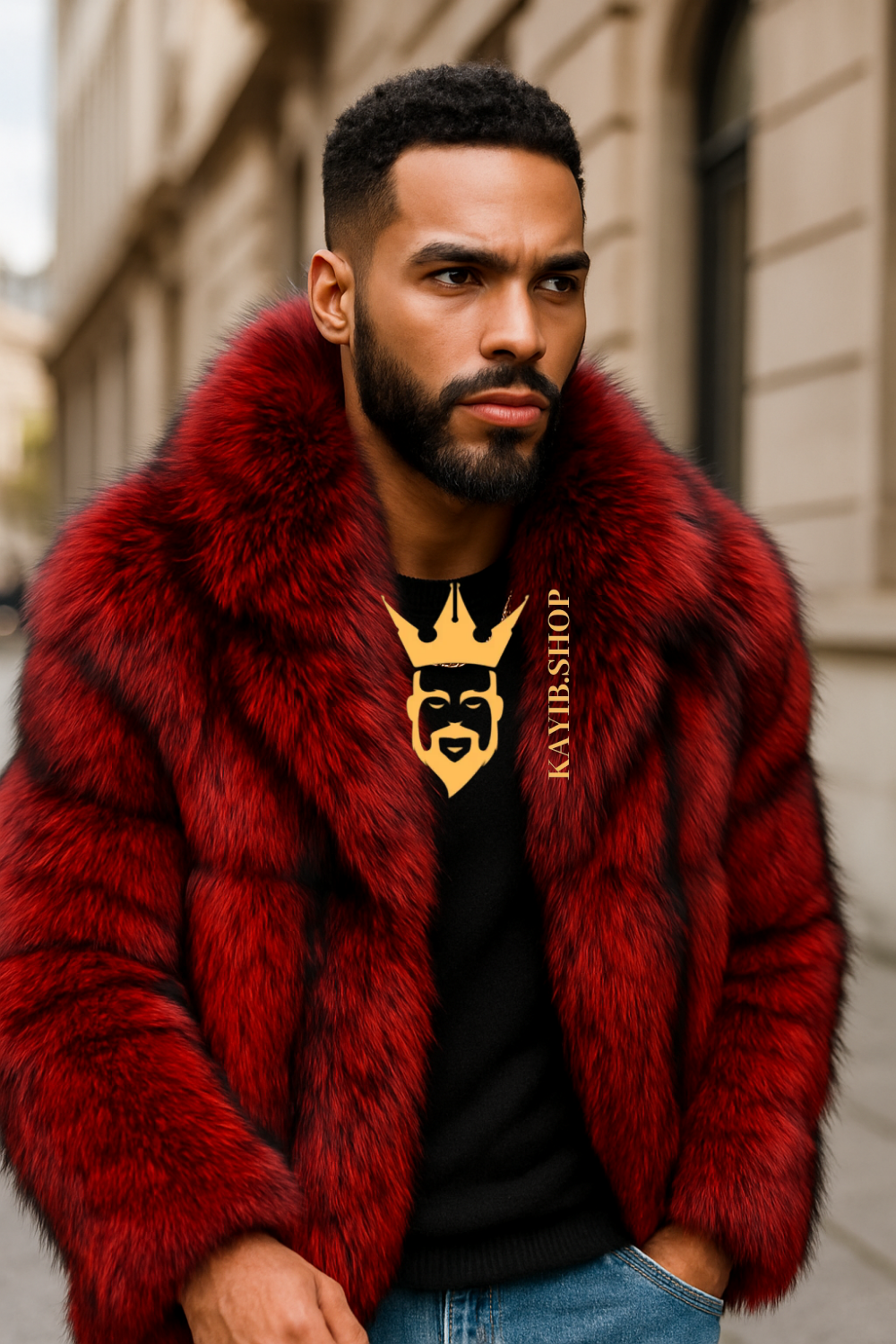 Red Luxurious Fox Fur Coats for Men